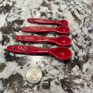 Set of 4 Unique Sizes Ceramic Red Measuring Spoons